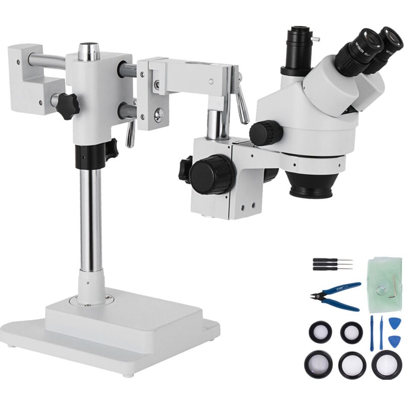 VEVOR 3.5X-90X Simul-Focal Stereo Microscope 360°Swiveling Trinocular Stereo Microscope with Dual Arm Boom