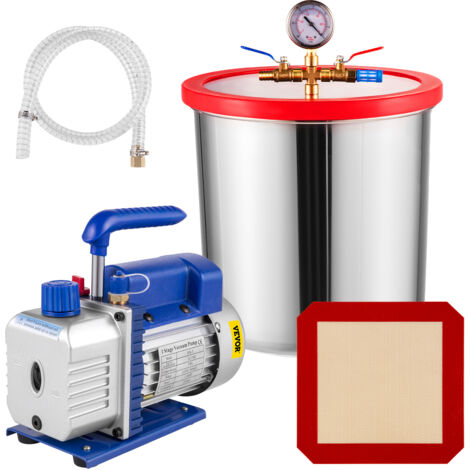 VEVOR 3CFM Pompa per Vuoto, con Camera per Vuoto 5 Galloni, Kit Camera per Vuoto con Essiccatori per Vuoto con Pompa per Vuoto CVC Lab Sealer Camera per Vuoto, 1720 Giri al Minuto, 0,25 Hp 220V 50 Hz