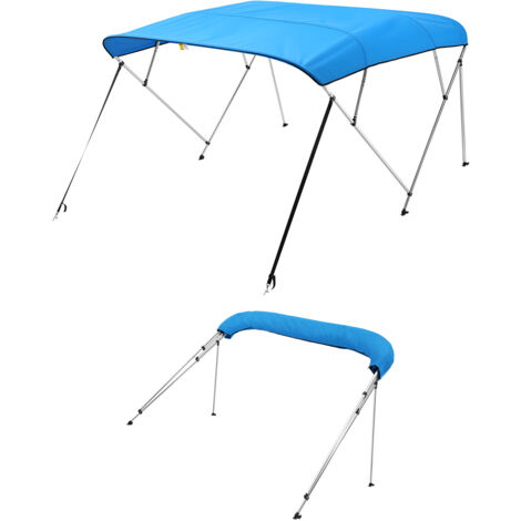 VEVOR 4 Bow Boat Bimini Tops, 600D Polyester Canopy with Aluminum Alloy Frame, Waterproof & Sun Shade Boat Awning Canopy with Storage Bag, 2 Support Poles, 4 Straps, 96"Lx(85"-90")Wx54"H, Pacific Blue