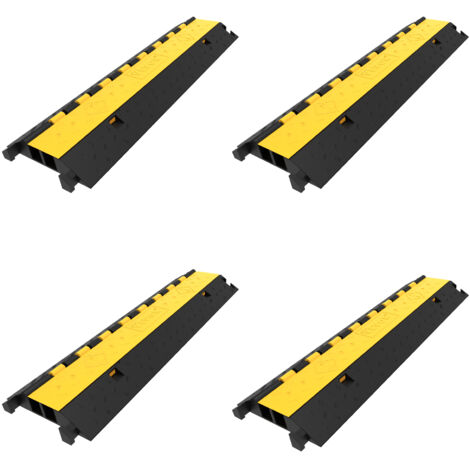 VEVOR 4 Pack Rubber Cable Protector Ramp 2 Channel Heavy Duty 66000lbs Load Capacity Cable Wire Cord Cover Ramp Speed Bump Driveway Hose Cable Ramp Protective Cover