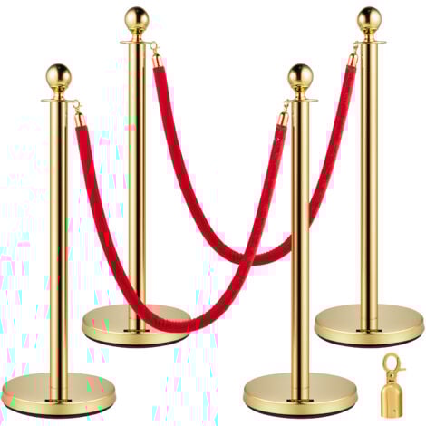 VEVOR 4 Poteaux de Guidage Separation deOr avec 2 Cordes en Velours Rouges 1,5 m, 4 PCS Fils deAttente de Queue Poteau Individuel de Securite 96 cm Hauteur Barriere de Queue pour Controle de Foule
