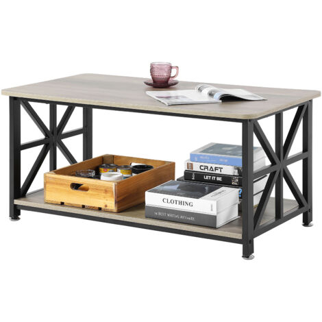 VEVOR 40" Farmhouse Coffee Table, Rectangle Coffee Table with Open Storage Compartment, Wooden Rustic Cocktail Table for Living Room, Bedroom, Apartment, Studio, Brown & Black