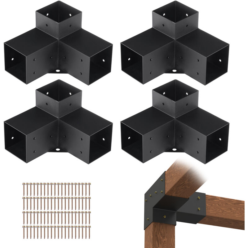 Vevor 4er-set Pfostenverbinder Aus 2 Mm Dicken Stahlplatten Pfostenecke Pergola Eckverbinder Holzverbinder 90°-stiefelstruktur Eckhalterung Holzbalken