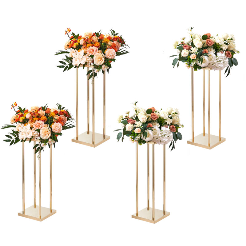 4PCS Support de Fleurs de Mariage 60 cm Porte-fleurs Metal Dore Centre de Table Mariage Vase Geometrique Stratifie Presentoir Floral pour Reception