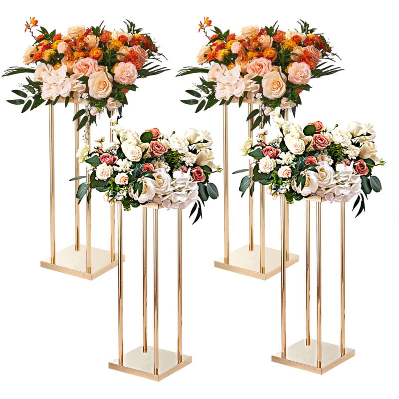 Vevor - 4PCS Support de Fleurs de Mariage 80 cm Porte-fleurs Metal Dore Centre de Table Mariage Vase Geometrique Stratifie Presentoir Floral pour