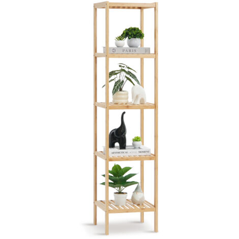 VEVOR 5-Tier Bathroom Standing Shelf, Narrow Shelving Unit, Display Storage Rack Organizer, Freestanding Flower Plant Stand, Multifunctional Bamboo Shelf Ideal for BathRoom, Kitchen, Home, Natural