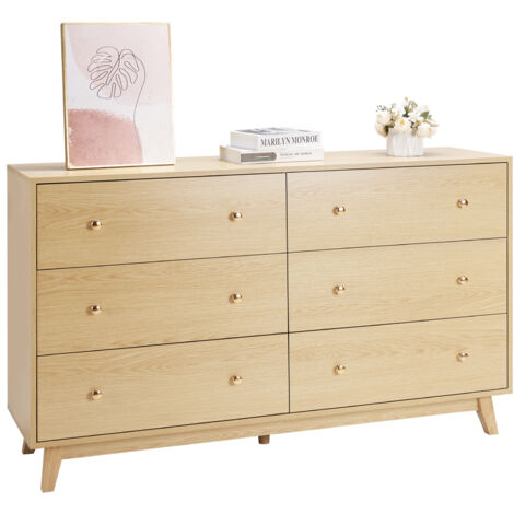 VEVOR 6 Drawer Dresser, Wooden Chest of Drawers with Sliding with Anti-tip Device, Modern Minimalist Dresser Chest, Closet Storage Organizer for Living Room, Hallway, Bedroom, Entryway, Light Wood