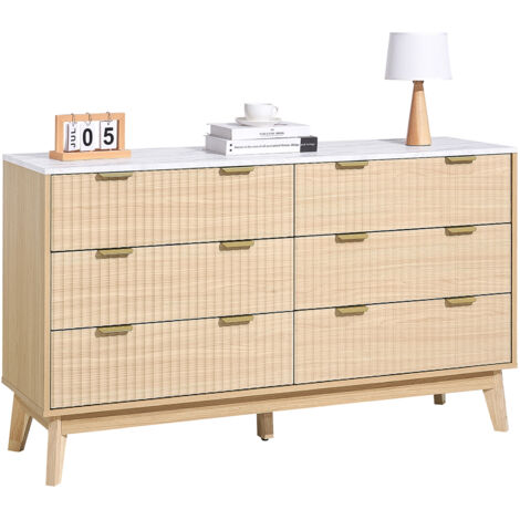 VEVOR 6 Fluted Drawer Dresser, Wooden Chest of Drawers with Sliding & Anti-tip Device, Modern Minimalist Dresser Chest, Fluted Closet Storage for Living Room, Hallway, Bedroom, Entryway, Light Wood