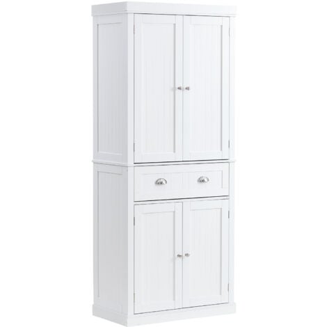 VEVOR 72" Kitchen Pantry Storage Cabinet, Freestanding Utility Cabinets with Doors, Drawer and 3 Adjustable Shelves, Tall Food Buffet Pantries for Kitchen, Living Room, Dinning Room, Laundry, White