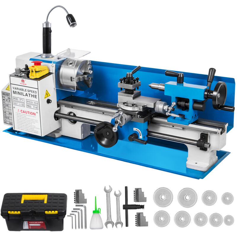 Tour de Fraisage de Precision 180 x 350 mm Vitesse Variable 50-2500 tr/min Kit Mini Tour a Metal avec Lampe Mobile Moteur 550 w Machine a Usage