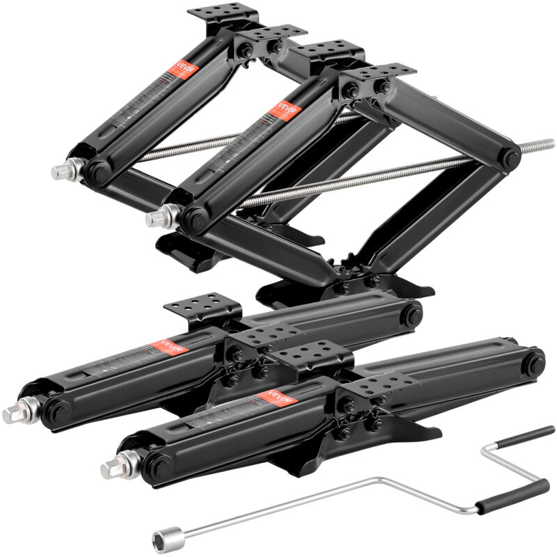 Vevor 9000 Lbs Rv Scissor Jacks, 4-23.4 In Rv Stabilizer Leveling Scissor Jacks, Set Of 4, Heavy Duty Stabilizer Jack With Crank Handle, Socket And
