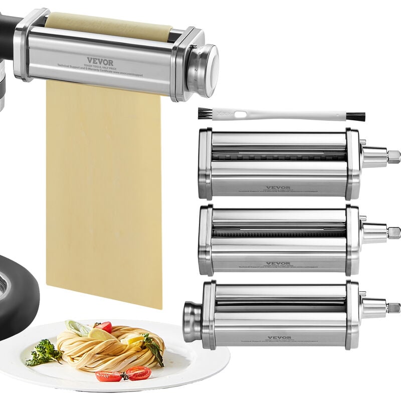 Accessoires a Pates pour KitchenAid Robot Patissier 3PCS Rouleau a Pates avec Coupe-Spaghetti et Coupe-Fettuccine en Acier Inoxydable 8 Reglages