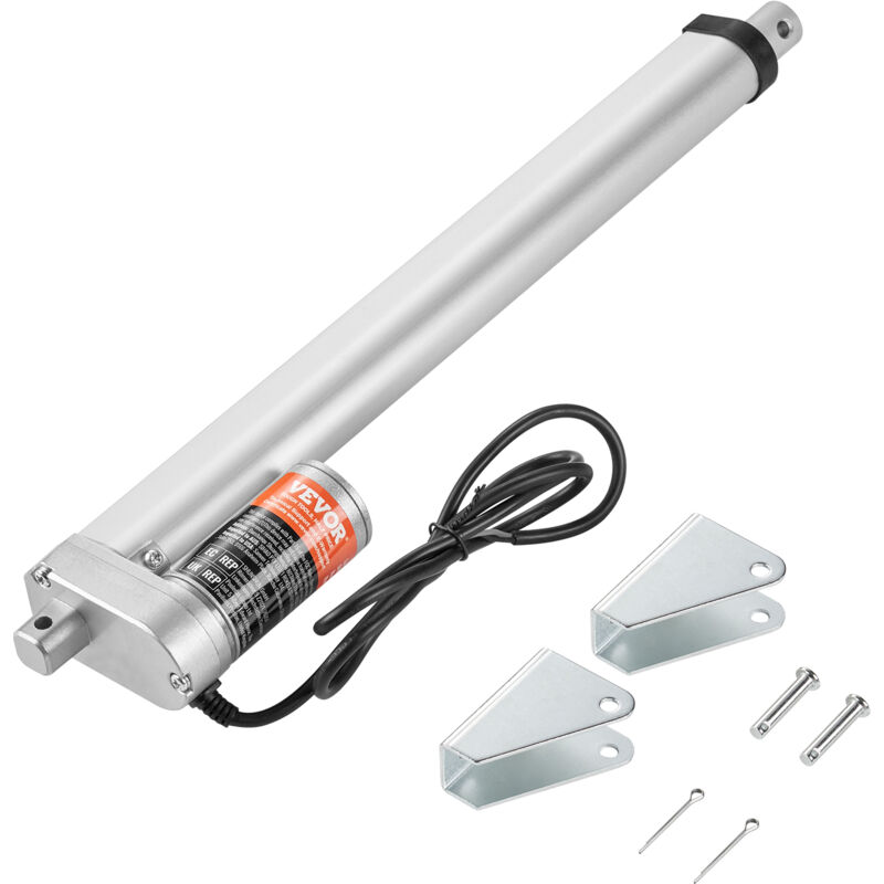 Vevor Actionneur Lineaire 12 v, Actionneur de Mouvement Lineaire 300 mm 330 lb/1500 n 5 mm/s avec Support de Montage et Protection IP54 pour Meubles,