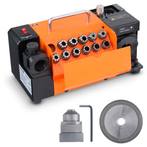 VEVOR Afilador de Brocas MR-13A Afilador de Fresas 3-13 mm Ángulo de Punta Ajustable de 95° a 135° Afilador Portátil 120 W 4500 rpm con 11 Abrazaderas, Muela CBN y SDC, 285x135x160 mm