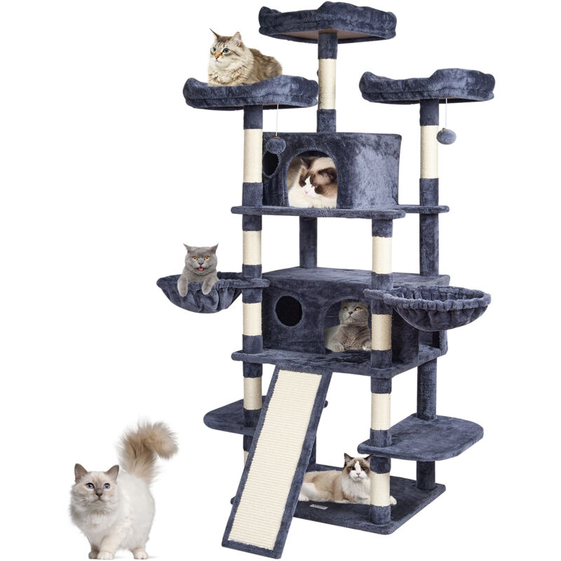 Vevor - Aire de jeux interieure pour chats, arbre a chat a plusieurs niveaux de 68,5 po avec deux condos, poteaux en sisal, hamacs, plates-formes