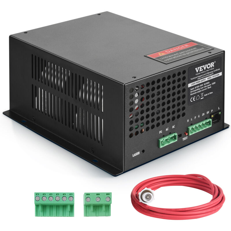 Image of VEVOR Alimentatore Laser CO2 100 W, Alimentatore Tubo Laser da 100 W, Protezione a Corrente Costante, Protezione da Circuito Aperto, Dissipazione del