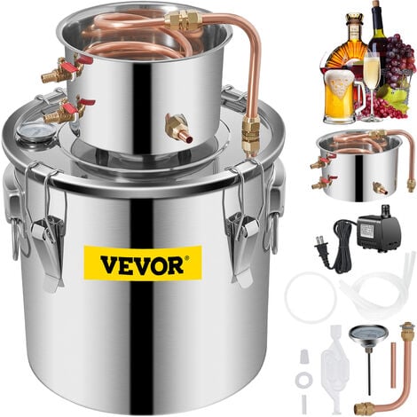 MOPHORN VEVOR Alkohol Destilliergerät 19 L, Alkohol Destilliergerät mit Umwälzpumpe, Alkohol Destilliergerät Kupferrohr, Whiskey Destillier Kit mit eingebautem Thermometer, Whiskey Herstellung Kit