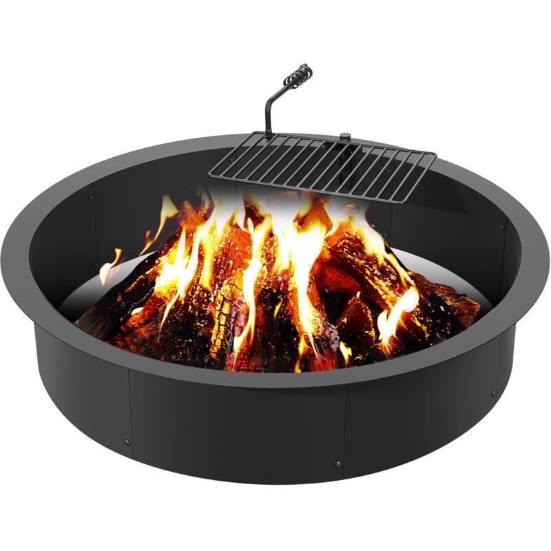 Vevor - Anneau de foyer avec gril de barbecue, diametre exterieur 1016 mm diametre interieur 914,4 mm hauteur 215,9 mm, doublure en acier au carbone,
