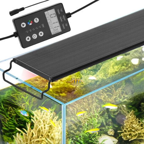 MOPHORN VEVOR Aquariumlicht mit LCD-Monitor, 18 W Vollspektrum-Aquarienbeleuchtung mit 24/7-Naturmodus, Einstellbarer Helligkeit & Timer, Gehäuse aus Aluminiumlegierung, Ausziehbare Halterungen für 46-61 cm