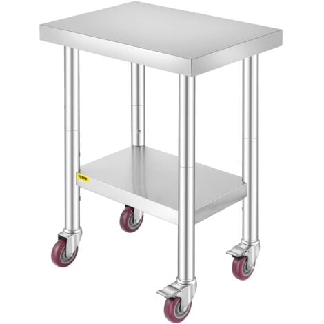 VEVOR Arbeitstisch 24 "x 18" x 34 " Edelstahl Catering Arbeitstisch 100 kg für Belastbarkeit Lebensmittel Zubereitungstisch Gewerbliche Arbeitstisch für Küche Bar Restaurantar 4 verstellbare Füße