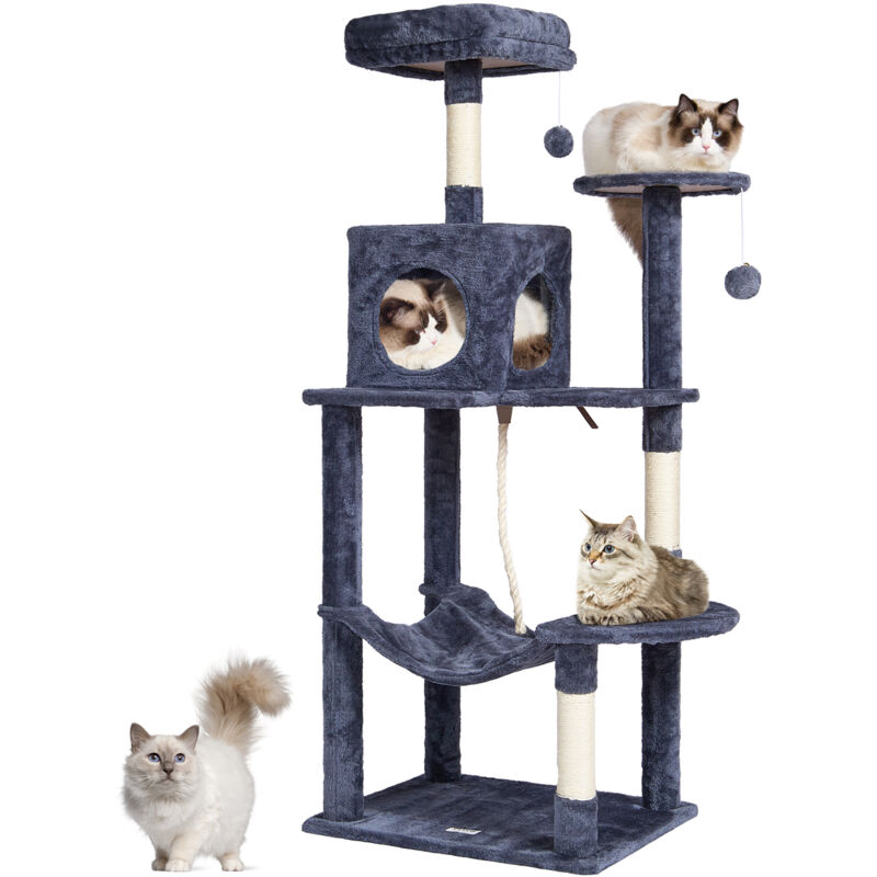 Arbre a chat pour chats deinterieur, tour a chat de 56,2 pouces avec condo pour chat, griffoir en sisal, hamac, perchoir superieur, plates-formes de