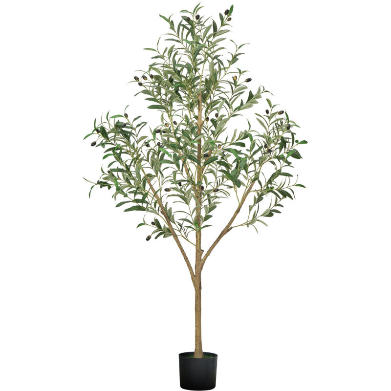 VEVOR Arbre Artificiel, 1,5 m, Plante Artificielle en PE Olivier Artificiel avec Pot Noir, Tronc et Feuilles Vertes Realistes, Faux Arbre pour