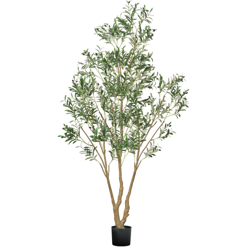 VEVOR Arbre Artificiel, 2,4 m, Plante Artificielle en PE Olivier Artificiel avec Pot Noir, Tronc et Feuilles Vertes Realistes, Faux Arbre pour
