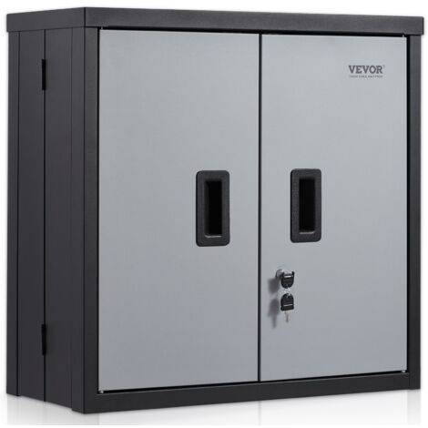 VEVOR Armadietto da Parete Pieghevole, Armadietto da Garage in Metallo 66 cm, Cassetta degli Attrezzi Capacita di Carico 108,8 kg, Ripiano Regolabile Porta Magnetica per Magazzino Ufficio Casa Nero
