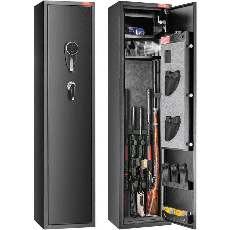 Vevor Armoire a 5 fusils, coffre-fort pour fusils avec serrure et clavier numerique, rangement pour fusils avec casier de rangement integre, etagere