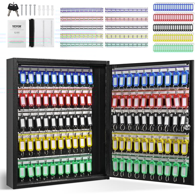 Mophorn - vevor Armoire a Cles 100 Crochets Boite a Cles Murale en Acier 38x8,4x45 cm Placard a Cles avec Porte-Cles Serrure a Cle avec 100