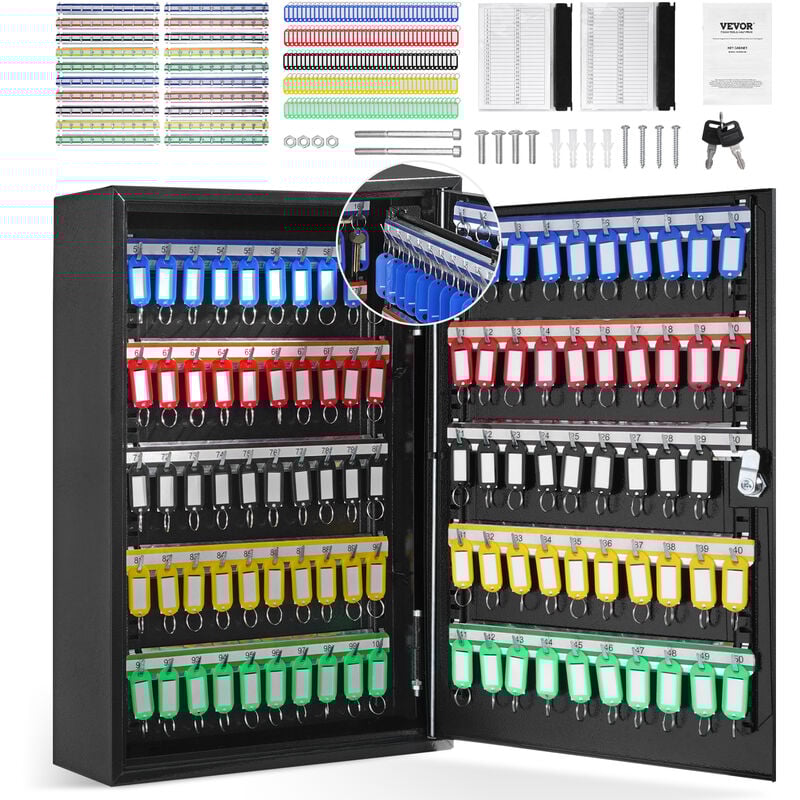 Mophorn - vevor Armoire a Cles 200 Crochets Boite a Cles Murale en Acier 38x13,8x55 cm Placard a Cles avec Porte-Cles Serrure a Cle avec 200