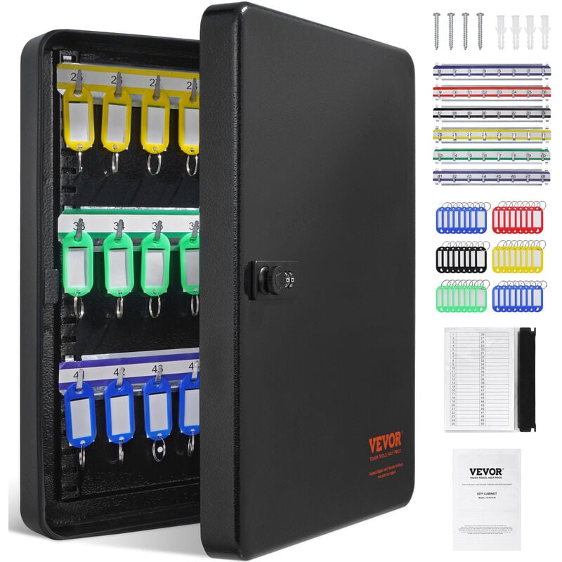 Mophorn - vevor Armoire a Cles 48 Crochets Boite a Cles Murale en Acier 28,5x37x8 cm Placard a Cles avec Porte-Cles Serrure Mecanique avec 48