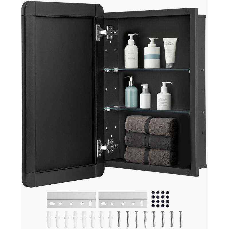 VEVOR Armoire a pharmacie, 406 x 610 mm, placard de rangement de salle de bain pour medicaments, avec miroir, cadre en aluminium et etageres