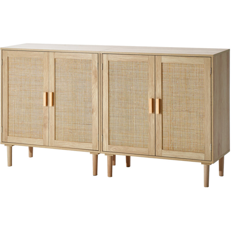 Vevor – Buffet en rotin lot de 2 – Armoire de rangement avec 4 portes magnétiques – Étagères réglables – Dimensions 160 x 37,5 x 88 cm – Style vintage