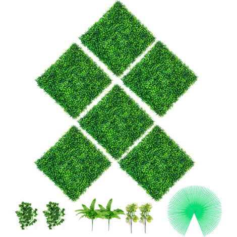 VEVOR Artificial Boxwood Panels, 6 PCS 20"x20" Boxwood Hedge Wall Panels, PE Artificial Grass Backdrop Wall 1.6", Privacy Hedge Screen for Decoration of Outdoor, Indoor, Garden, Fence, and Backyard
