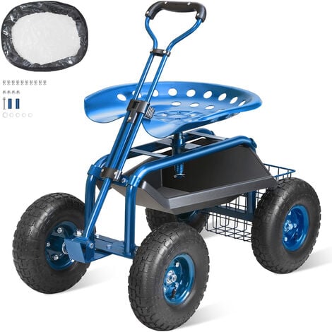 Compra Taburete q-connect ruedas retractiles tres ruedas dos niveles color  azul - KF00635