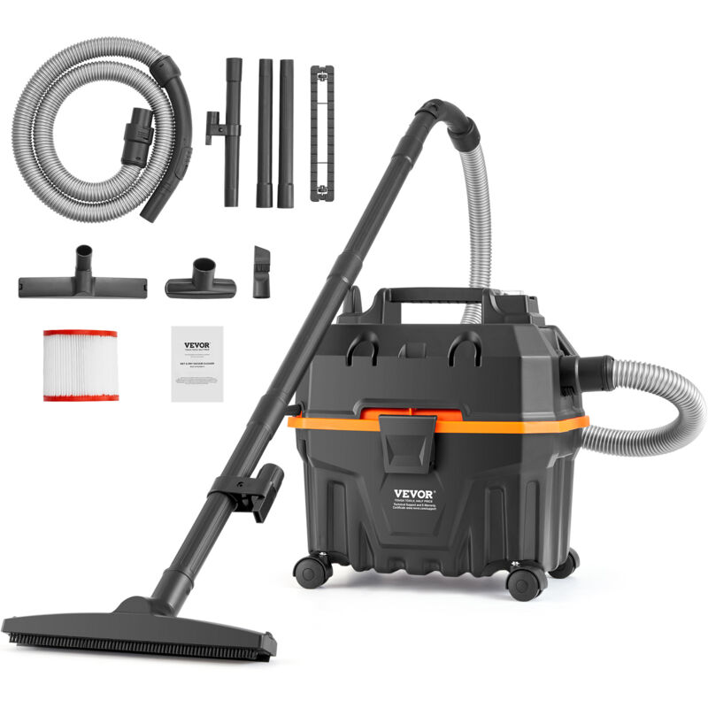 Aspirateur eau et poussiere 15 l, aspirateur deatelier sec humide portable leger, 5 cv max, aspiration et soufflerie efficaces avec buse, roulettes,