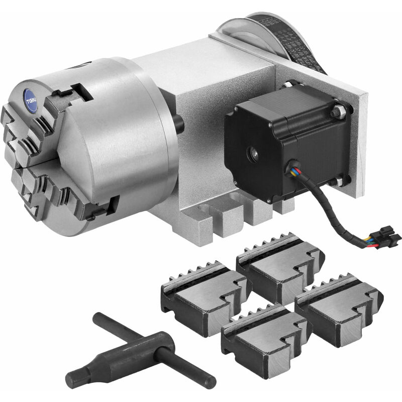 Image of Vevor - Asse Rotativo di Rotazione cnc, 65 mm Altezza 115 mm Mandrino a 4 Griffe e 4 Contropunta Asse di Rotazione cnc 4° Asse, e Utilizzata nel