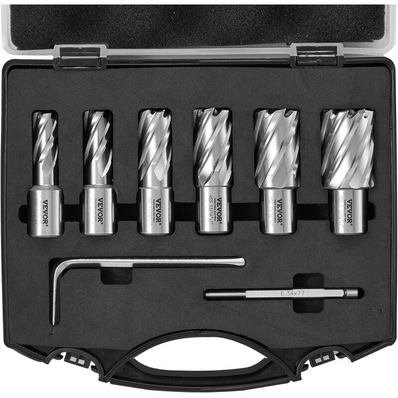 Mophorn - vevor Assortiment de Fraises a Carotter 6PCs Fraise Annulaire Attaches Weldon Diametre 13-27 mm Profondeur de Percage 25 mm en Acier Rapide