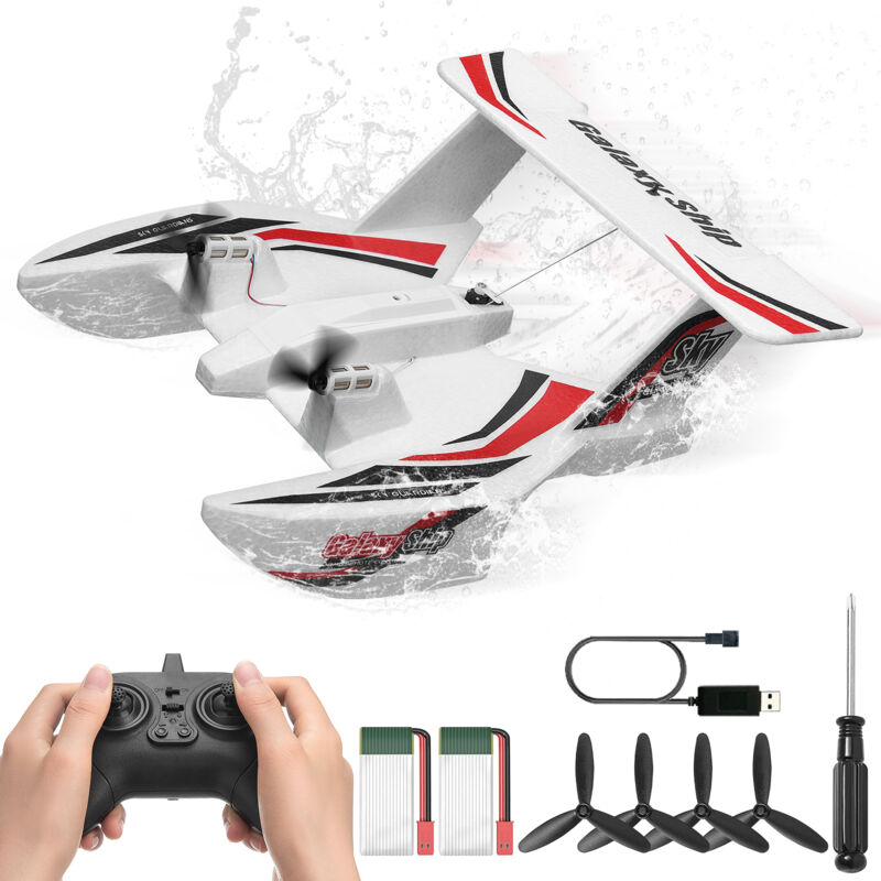 Vevor - Avion rc, avion telecommande 2,4 GHz 3 canaux avec gyroscope a 6 axes, jouet deavion amphibie pret a voler, comprend 2 batteries, experience