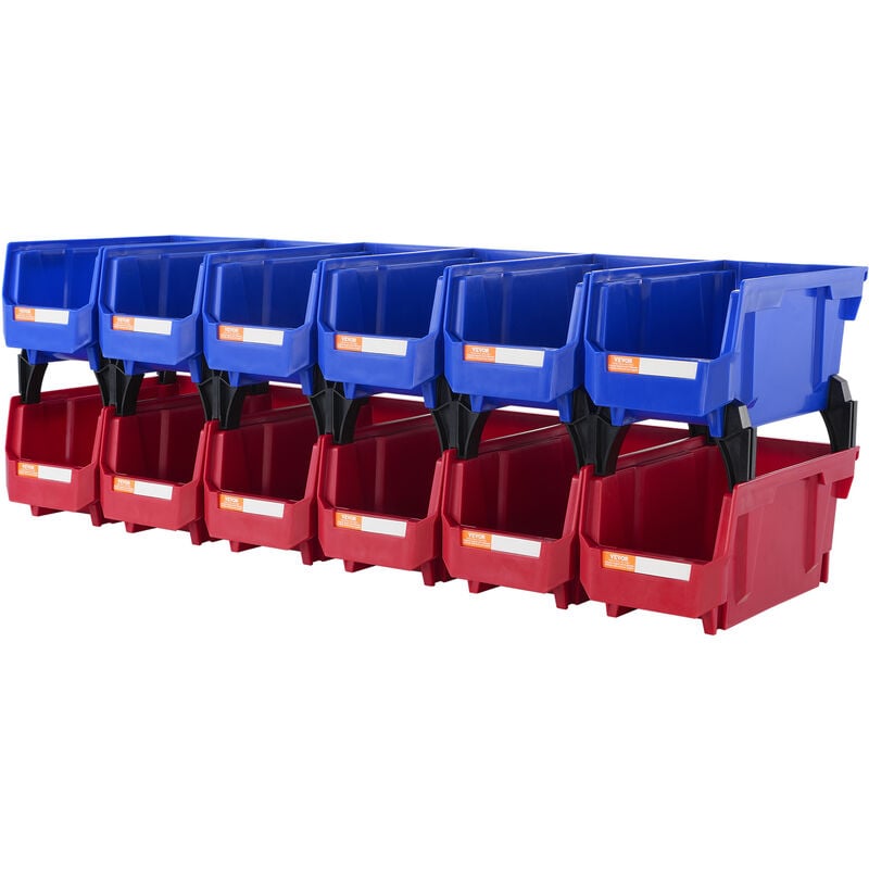 Vevor Bac a Bec Plastique 12 Boites Rangement Empilables Atelier 276x139x128 mm Bleu/Rouge Combinaison Conteneur de Stockage Robustes pour Placard,