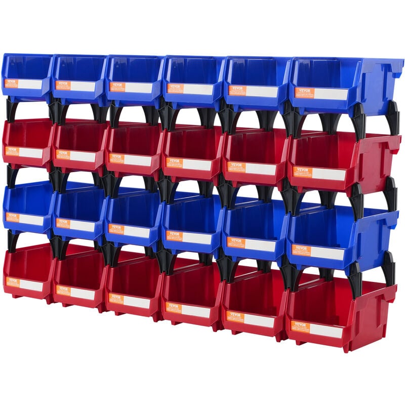 Vevor Bac a Bec Plastique 24 Boites Rangement Empilables Atelier 137x105x78 mm Bleu/Rouge Combinaison Conteneurs de Stockage Robustes pour Placard,