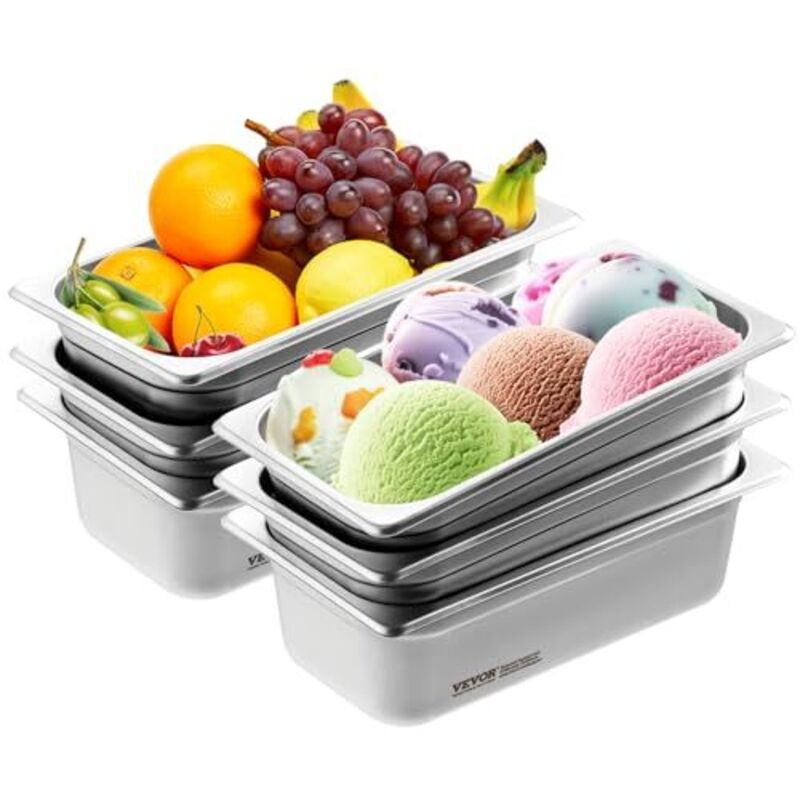 Bac Gastronorme gn 1/3 Lot de 6, Recipient Inox pour Bain-marie 0,8 mm deEpaisseur, Bac Inox Alimentaire 10 cm Profondeur, pour Fours a Convection,