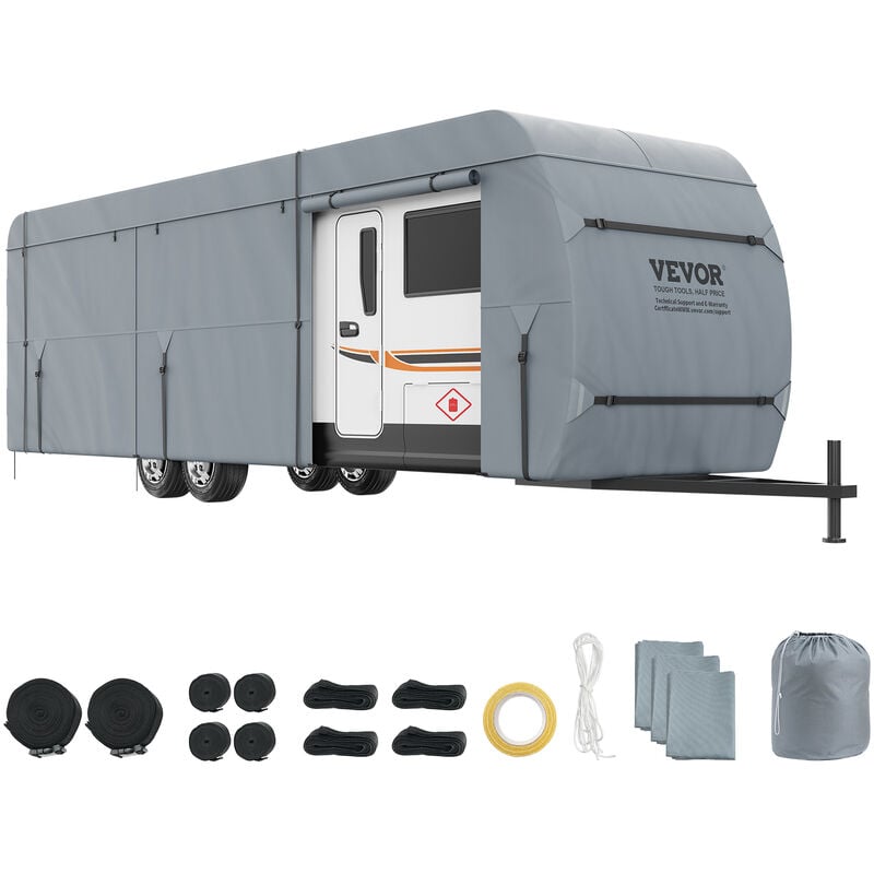 VEVOR Bache de Protection Camping-Car de 8,5-9,1 m Housse Caravane Non Tissee 4 Couches Classe A Resistant aux UV, au Vent, a lEau et a la Poussiere