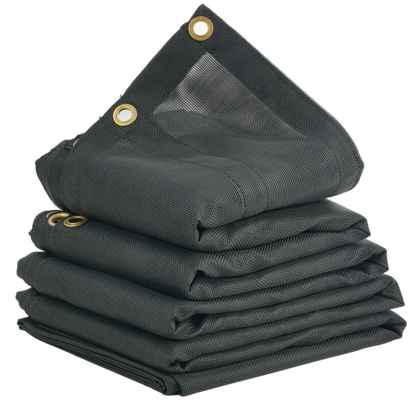 Vevor Bache en maille pour camion a benne basculante 2,3x5,5 m revetement pvc noir avec double poche œillets en laiton sangle renforcee double