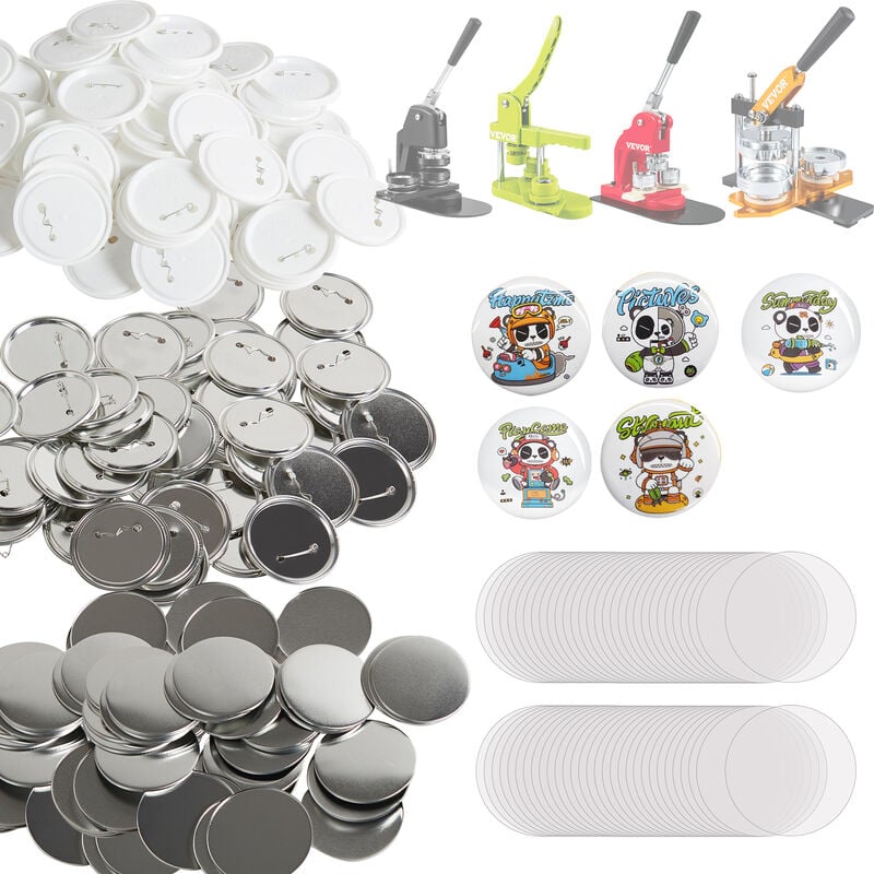 Mophorn - vevor Badge Personnalise 75 mm 200 Kits de Consommables Badges a Epingles Fournitures pour la Fabrication de Badge Rond avec Couvercle Fond