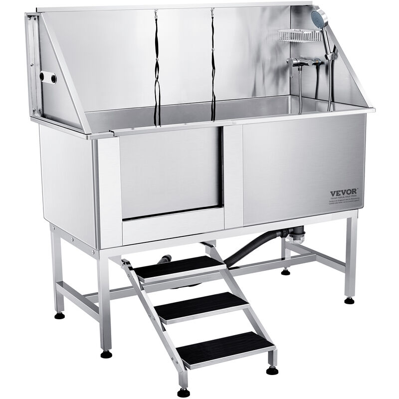 Baignoire Toilettage Chien 1574,8 mm Baignoire pour Chiens Acier Inox Baignoire Chat avec Boite a Savon Robinet, Accessoires Nombreux Baignoire pour