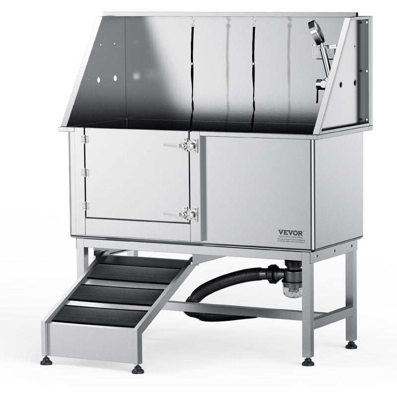 Baignoire Toilettage de Chien 1270 mm Baignoire pour Chiens Acier Inox Baignoire Chat avec Boite a Savon, Robinet, Accessoires Nombreux Baignoire