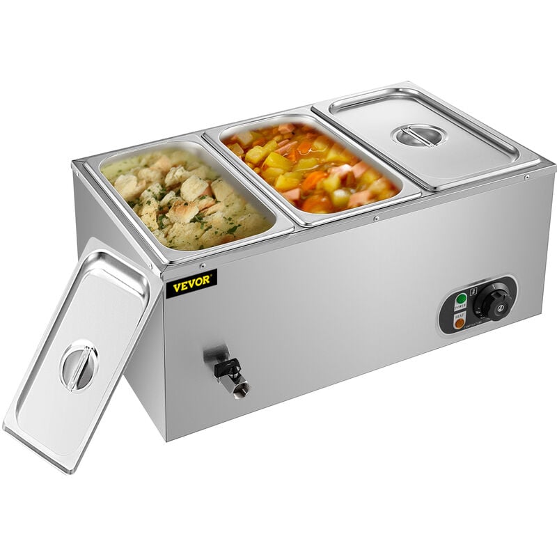 Vevor - Bain Marie XTC3C , Chauffe plat 220v Chauffe-plat Electrique Commercial avec 3 Bacs Casseroles en Acier Inoxydable pour les magasins de