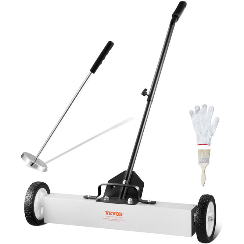 Vevor - Balai magnetique a roues de 24 po, capacite de charge de 50 lb, comprend un outil magnetique telescopique, poignee reglable, ideal pour